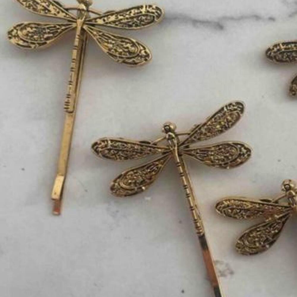 Antique Gold Dragonfly Hair Clips Set of 2 Fairycore Boho Y2K